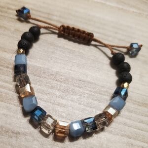 Essential Oil Diffuser Bracelet Glass Stones Lava Rock Adjustable Brown Blue